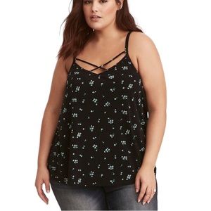 Torrid Strappy Cami Top Size 2 Black Floral Print